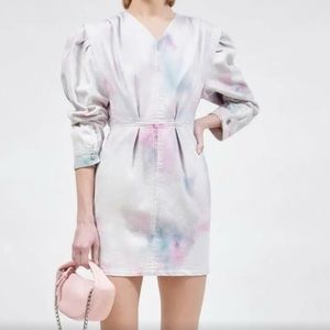 Isabel Marant Etoile Women Lacanau Tie Dye Denim Mini Dress Long Sleeve